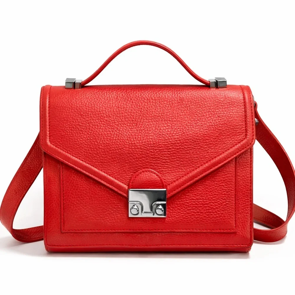 Loeffler Randall Red Pebbled Leather Top Handle Crossbody Satchel